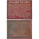 MIDLAND RAILWAY Cast Iron Trespass sign. NOTICE to TRESPASSERS James Williams June 1893.