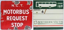 Double sided enamel Bus stop sign. NCT MOTOR BUS REQUEST STOP. Nottingham City Transport. Measures