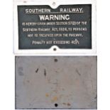 Southern Railway cast iron notice. WARNING ACT 1924 NOT TO TRESPASS UPON THE RAILWAY. Restored