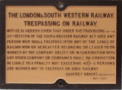 London & South Western Railway cast iron trespass sign THE LONDON & SOUTH WESTERN RAILWAY Re
