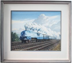 Original painting LMS CORONATION PACIFIC 4-6-2 PRINCESS ALICE 6223 on an express by George Heiron.