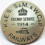 Colonel Stephens Railways First World War Badge K&E.S. S&M & W.C&P RAILWAYS RAILWAY SERVICE 1914.