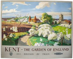 Poster BR(S) KENT THE GARDEN OF ENGLAND by Frank Sherwin issued in 1955. Quad Royal 50in x 40in.