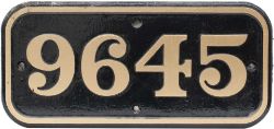 GWR cast iron cabside numberplate 9645 ex Collett 0-6-0 PT built at Swindon in 1946. Allocated to