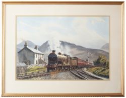 Original painting NORTH BRITISH GLEN CLASS 4-4-0 on a Fort William train by George Heiron. Gouache