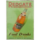 Advertising sign REDGATE FRUIT DRINKS BEST SINCE 1878 REDGATE LTD TRAFFIC ST NOTTINGHAM ORANGE