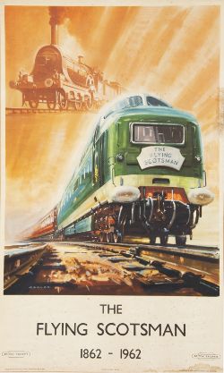 Poster BR(E) THE FLYING SCOTSMAN 1862-1962 by Bagley with the iconic image of a Deltic locomotive.