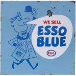 Advertising enamel sign WE SELL ESSO BLUE PARAFFIN. Double sided with wall mounting flange, both