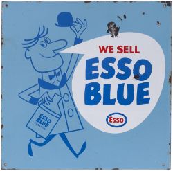 Advertising enamel sign WE SELL ESSO BLUE PARAFFIN. Double sided with wall mounting flange, both