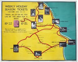 Poster LNER WEEKLY HOLIDAY SEASON TICKETS COVERING YORK AND THE NORTH YORKSHIRE COAST, anon. Quad