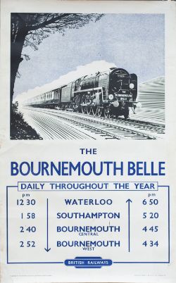 Poster BR(S) THE BOURNEMOUTH BELLE by A. N. Wolstenholme. Double Royal 25in x 40in. In good