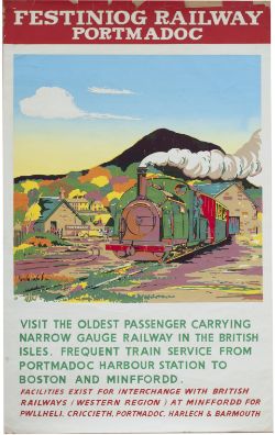 Poster FESTINIOG RAILWAY PORTMADOC, anon. Double Royal 25in x 40in. In fair condition with loss to