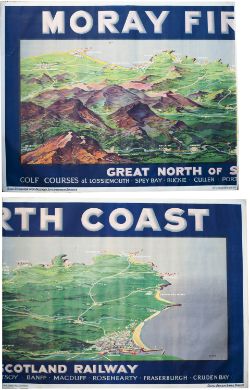 Poster GREAT NORTH OF SCOTLAND RAILWAY MORRAY FIRTH COAST by D. N. A. listing all the golf courses
