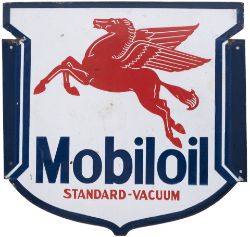 Advertising enamel motoring sign MOBILOIL STANDARD-VACUUM. Double sided, both sides in very good