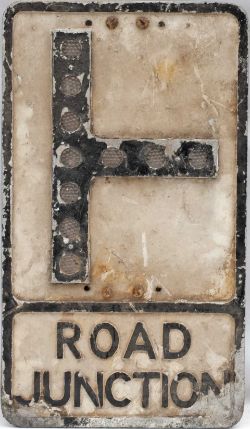 Road sign ROAD JUNCTION |- measuring 21in x 12in. Cast aluminium in as removed condition complete