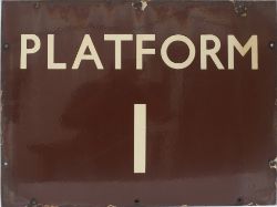 BR(W) enamel railway sign PLATFORM 1. In very good condition with some edge chipping. Measures
