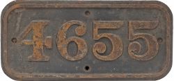 GWR cast iron cabside numberplate 4655 ex Collett 0-6-0 PT built at Swindon in 1943. Allocated to