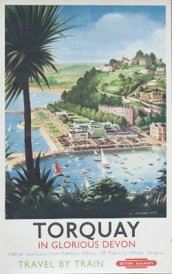 Poster BR(W) TORQUAY IN GLORIOUS DEVON by G. Bishop. Double Royal 25in x 40in. In very good