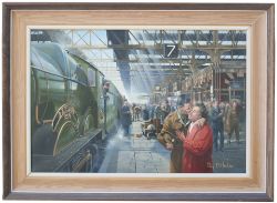 Original oil painting on canvas GWR CASTLE 4-6-0 5080 DEFIANT AT BIRMINGHAM SNOW HILL circa late