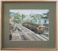 Original painting GWR BRANCH LINE by George Heiron showing a 14xx just leaving Fowey station.