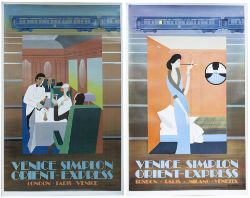 Posters x2 VSOE VENICE SIMPLON ORIENT EXPRESS both by Fix Masseau 1981. One shows a lady in a