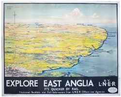Poster LNER EXPLORE EAST ANGLIA by Montague Black. Quad Royal 50in x 40in. In very good condition