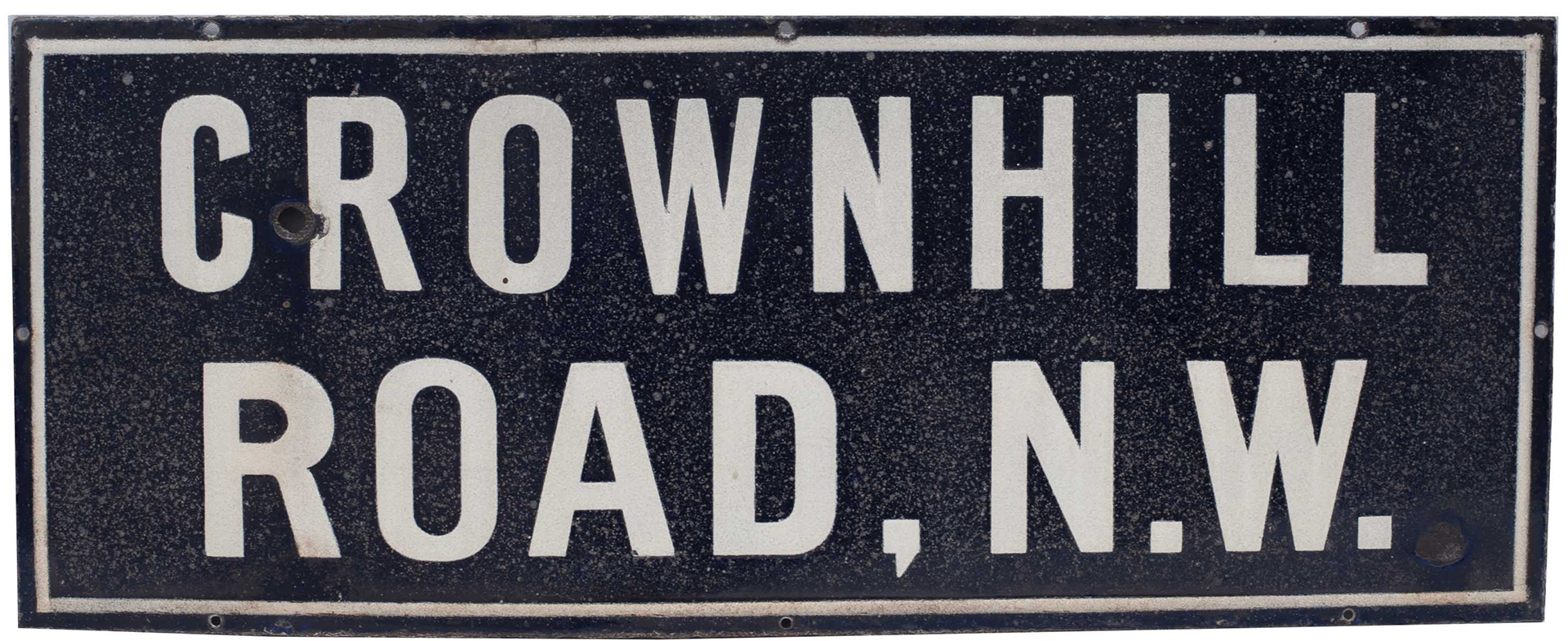 Road sign CROWN HILL ROAD N.W. A Victorian enamel sign in very good condition, measures 30in x