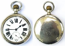 Brecon & Merthyr Railway nickel cased pocket watch with a Swiss movement, top wound and top set. The
