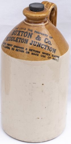 Stoneware flagon BUXTON & Co MIDDLETON JUNCTION embossed with makers name PRICE BRISTOL. In