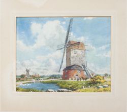 Original 1950s watercolour artwork WINDMILLS, NORFOLK for the BR (Eastern) Publicity Dept by