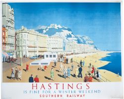 Poster SOUTHERN RAILWAY HASTINGS IS FINE FOR A WINTER WEEKEND by F. H. Coventry. Quad Royal 50in x