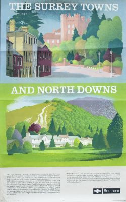 Poster BR(S) THE SURREY TOWNS AND NORTH DOWNS by Reginald Lander. Double Royal measures 25in x 40in.