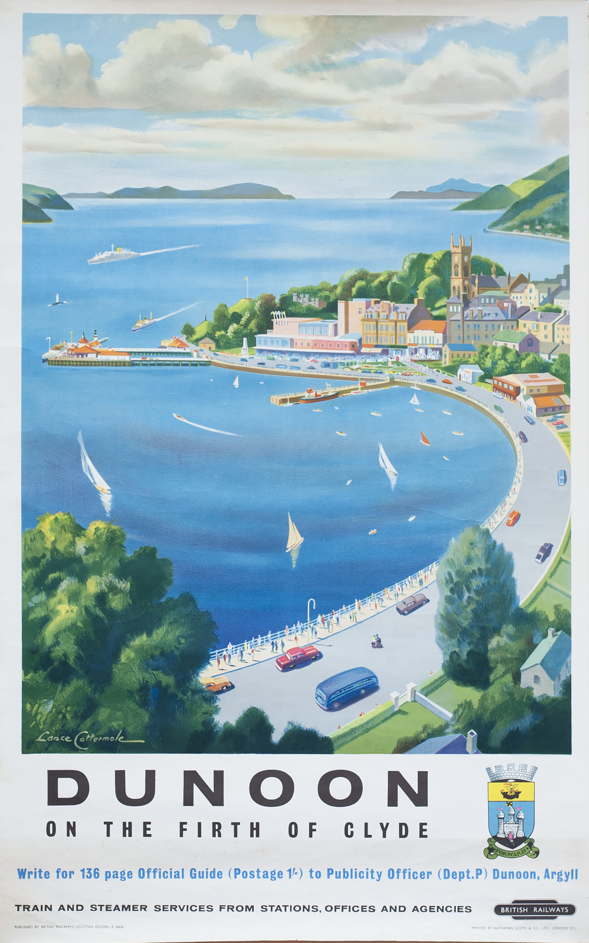 Poster BR(SC) DUNOON ON THE FIRTH OF CLYDE by Lance Cattermole. Double Royal 25in x 40in. In very