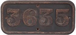 GWR cast iron cabside numberplate 3635 ex Collett 0-6-0 PT built at Swindon in 1939. Allocated to St