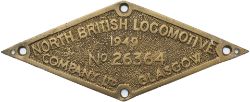 Worksplate NORTH BRITISH LOCOMOTIVE COMPANY LTD GLASGOW No 26364 1949 ex South African Railway class