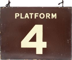 GWR enamel railway sign PLATFORM 4. Double sided with a single flange at the top both sides in