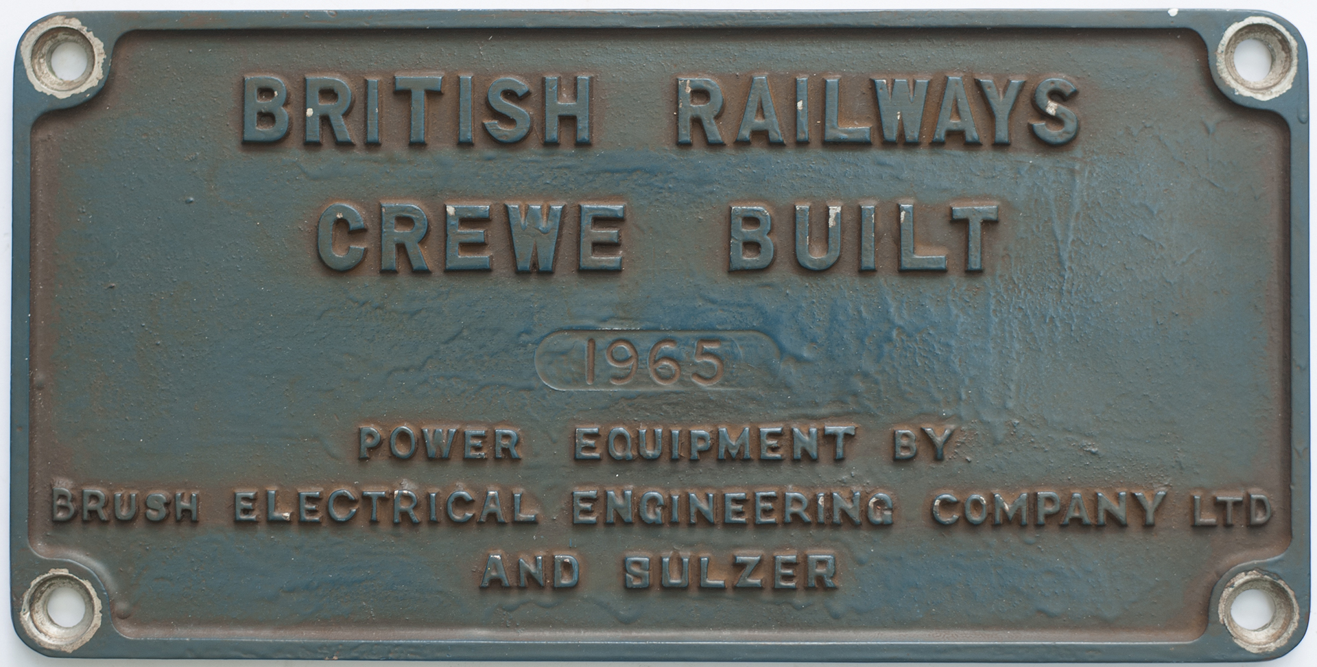 Diesel worksplate BRITISH RAILWAYS CREWE BUILT 1965 POWER EQUIPMENT BY BRUSH ELECTRICAL