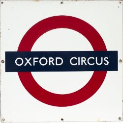 London Underground enamel Target/Bullseye station sign OXFORD CIRCUS. Measures 24in x 24in and is in
