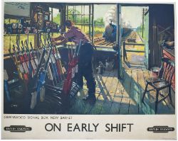 Poster BR ON EARLY SHIFT GREENWOOD SIGNAL BOX NEW BARNET by Terence Cuneo. The poster has been