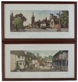 Carriage Prints x 2 BISHOPS STORTFORD, HERTFORDSHIRE by Leonard Squirrell R.W.S. and KERSEY, SUFFOLK