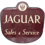 Motoring enamel car dealer sign JAGUAR SALES & SERVICE. In very good condition with slight loss to