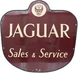 Motoring enamel car dealer sign JAGUAR SALES & SERVICE. In very good condition with slight loss to