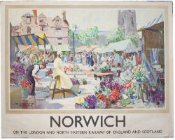 Poster LNER NORWICH THE FLOWER MARKET by W. Lee-Hankey. Quad Royal 40in x 50in. In very good