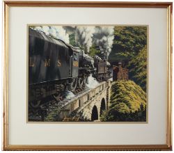 Original painting LMS BLACK 5 4804 4-6-0 double heading with a 2P 4-4-0 563 by George Heiron.