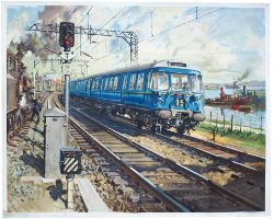 Poster BR(SC) BLUE TRAINS by Terence Cuneo. Quad Royal 50in x 40in. In very good condition with