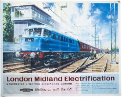 Poster BR(M) LONDON MIDLAND ELECTRIFICATION with E3001 passing Wilmslow Signal Box by Barber. Quad