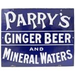 Advertising enamel sign PARRY'S GINGER BEER AND MINERAL WATERS. In excellent condition with minor