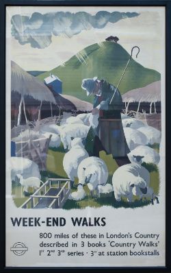 Poster LT WEEKEND WALKS by Clare Leighton issued in 1938. Double Royal 25in x 40in. The poster has