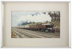 Original painting LB&SCR BILLINGTON 4-6-4 No330 hauling an express by George Heiron. Gouache on