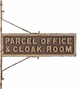 Great Western Railway station platform sign PARCEL OFFICE & CLOAK ROOM, double sided wood with